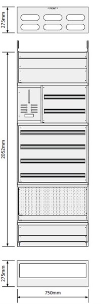 Gulvskap 750 1Målerplass 4 Rader med svakstrømfelt 27,5 dybde