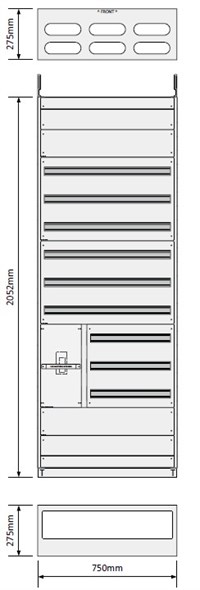 Gulvskap 750 6 Rader med NM8N-250 Effektbrytermodul 27,5 dybde