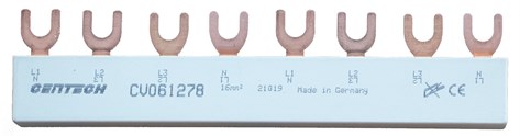 Kappet skinne 4P (3+N) 4modul 2 kurser for jordfeilautomat 3+N pol 4 mod TN 16mm²